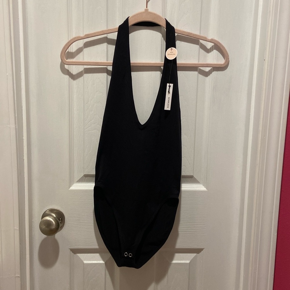 NWT Forever 21 Black Seamless Halter Bodysuit
